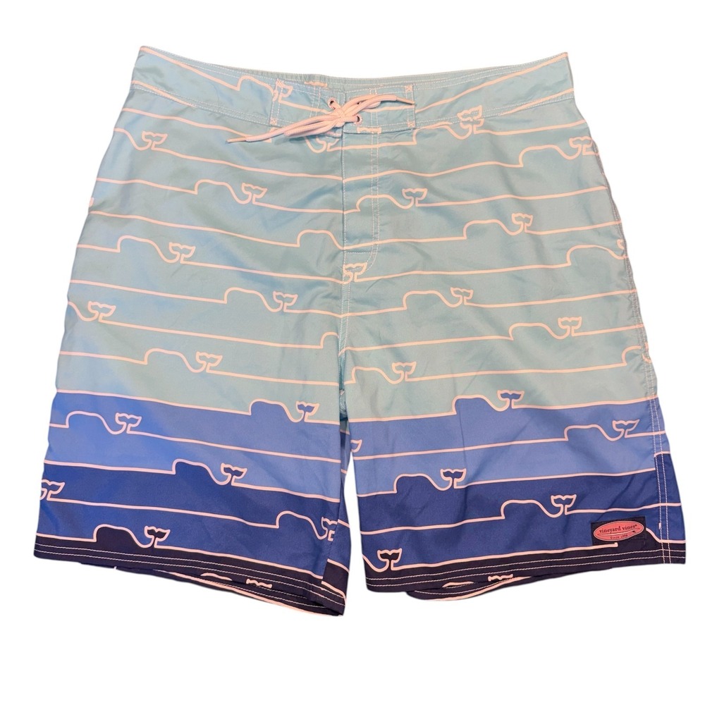 Vineyard Vines Board‎ Shorts Mens 38 Blue Whale Stripe Swim Trunks Drawstring